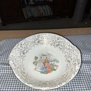 Cronin Semi-Vitreous Ladies Standing Tab handled Platter 22 Kt Gold Royal China
